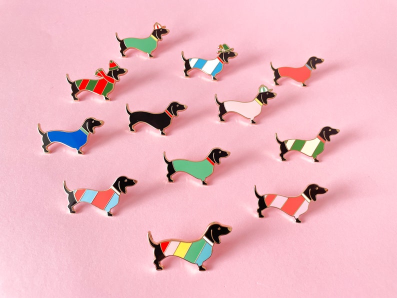 Regenbogen Dackel, Hipster-Dackel, Dackel-Geburtstagsgeschenk, bunt, Dackel-Brosche, Dackel-Anstecker, Dachshund Pin, Dackelfigur Bild 5