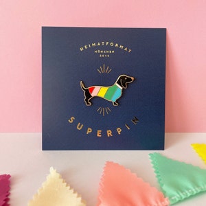 Regenbogen Dackel, Hipster-Dackel, Dackel-Geburtstagsgeschenk, bunt, Dackel-Brosche, Dackel-Anstecker, Dachshund Pin, Dackelfigur zdjęcie 3