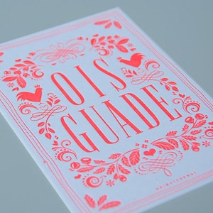 Bayerische Geburtstagskarte OIS GUADE in Neon-Pink // Glückwunschkarte zum Geburtstag // Letterpress-Karte mit Kuvert Bild 2