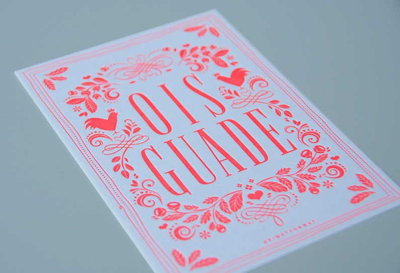 Bayerische Geburtstagskarte OIS GUADE in Neon-Pink // Glückwunschkarte zum Geburtstag // Letterpress-Karte mit Kuvert Bild 2