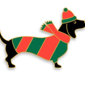 Dachshund with hat, Christmas dachshund, Christmas gift, dachshund brooch, dachshund pin, hat, dachshund figure, winter decoration image 8