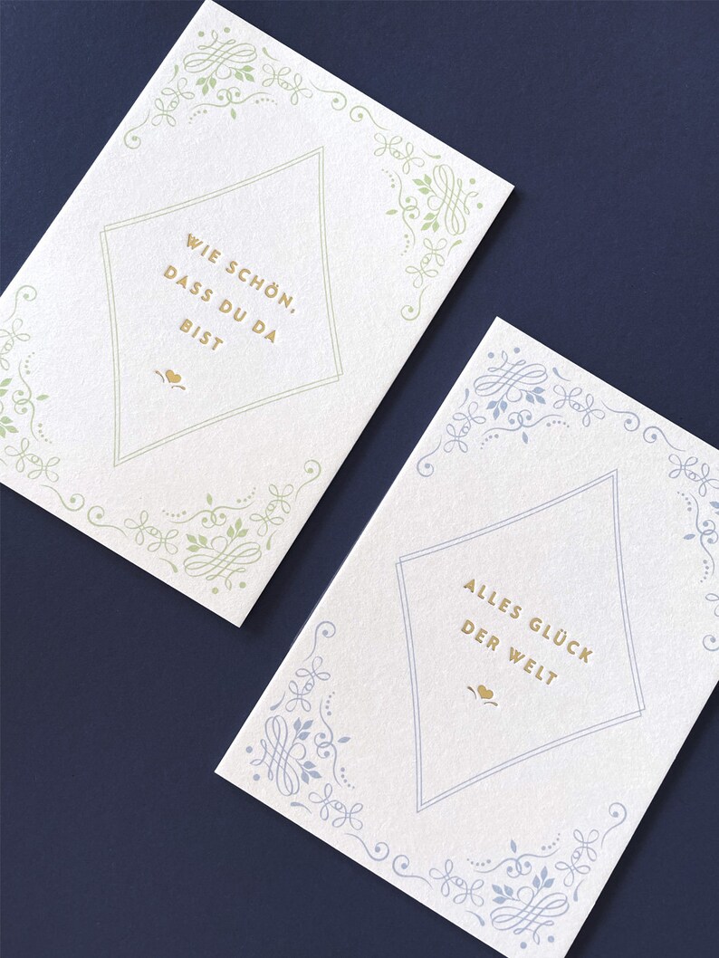 Glückwunschkarte TRADITION PREMIUM blau / Hochzeitskarte / Glückwunschkarte Geburt / Geburtstagskarte / Bierdeckel / Golddruck / Hochzeit Bild 3