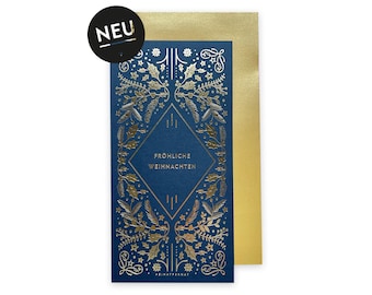 Weihnachtskarte GOLDMARIE mit Gold-Kuvert / Weihnachtskarte Gold / Ausgefallene Weihnachtskarte / Besonderes Papier / dunkelblau