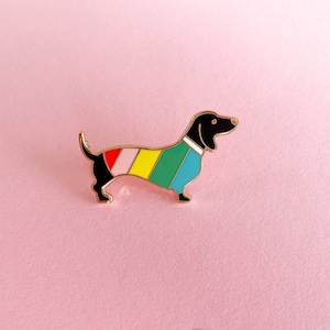 Regenbogen Dackel, Hipster-Dackel, Dackel-Geburtstagsgeschenk, bunt, Dackel-Brosche, Dackel-Anstecker, Dachshund Pin, Dackelfigur zdjęcie 2