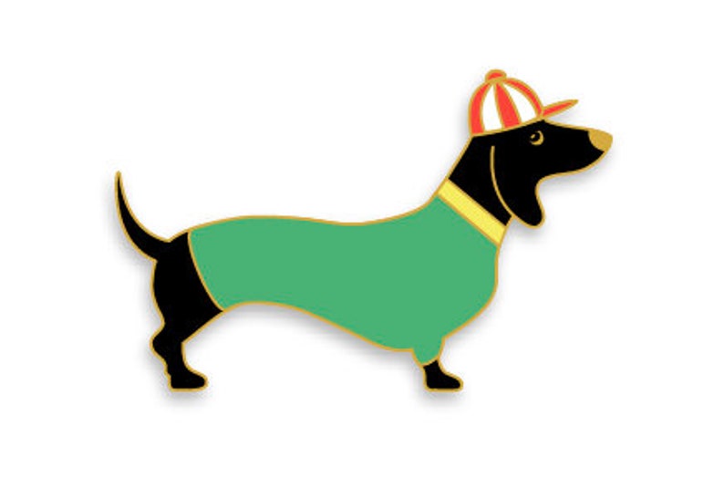 Dackel mit Cap, Hipster-Dackel, Dackel-Geburtstagsgeschenk, Dackel-Freunde, Dackel-Brosche, Dackel-Anstecker, Dachshund Pin, Dackelfigur Bild 3