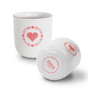 Herz-Becher ROT / Herz-Tasse / Stickherz / Herz / Becher / Bayerische Tasse / Tasse mit Rand / Mundrand / Bayerisches Geburtstagsgeschenk Bild 3