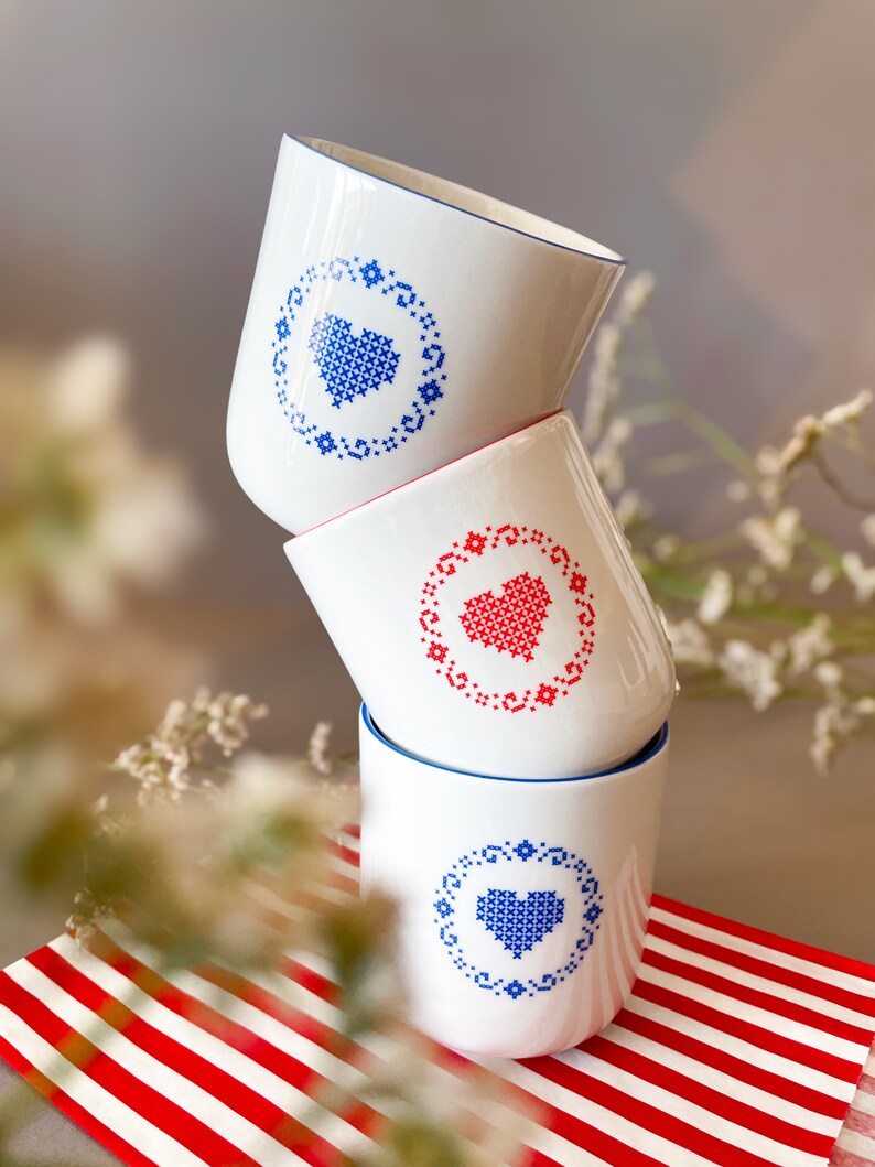 Herz-Becher SET / Herz-Tassen / Becher / Bayerische Tasse / handgemacht / Geburtstagsgeschenk / Bayerisches Hochzeitsgeschenk / Muttertag Bild 2