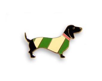 Dackel-Geschenk, Dackel-Pin, Dackel-Brosche, Dackel-Anstecker, Dachshund Pin, Teckel Anstecker, Dackel Weihnachten, Dackelfigur grün-creme