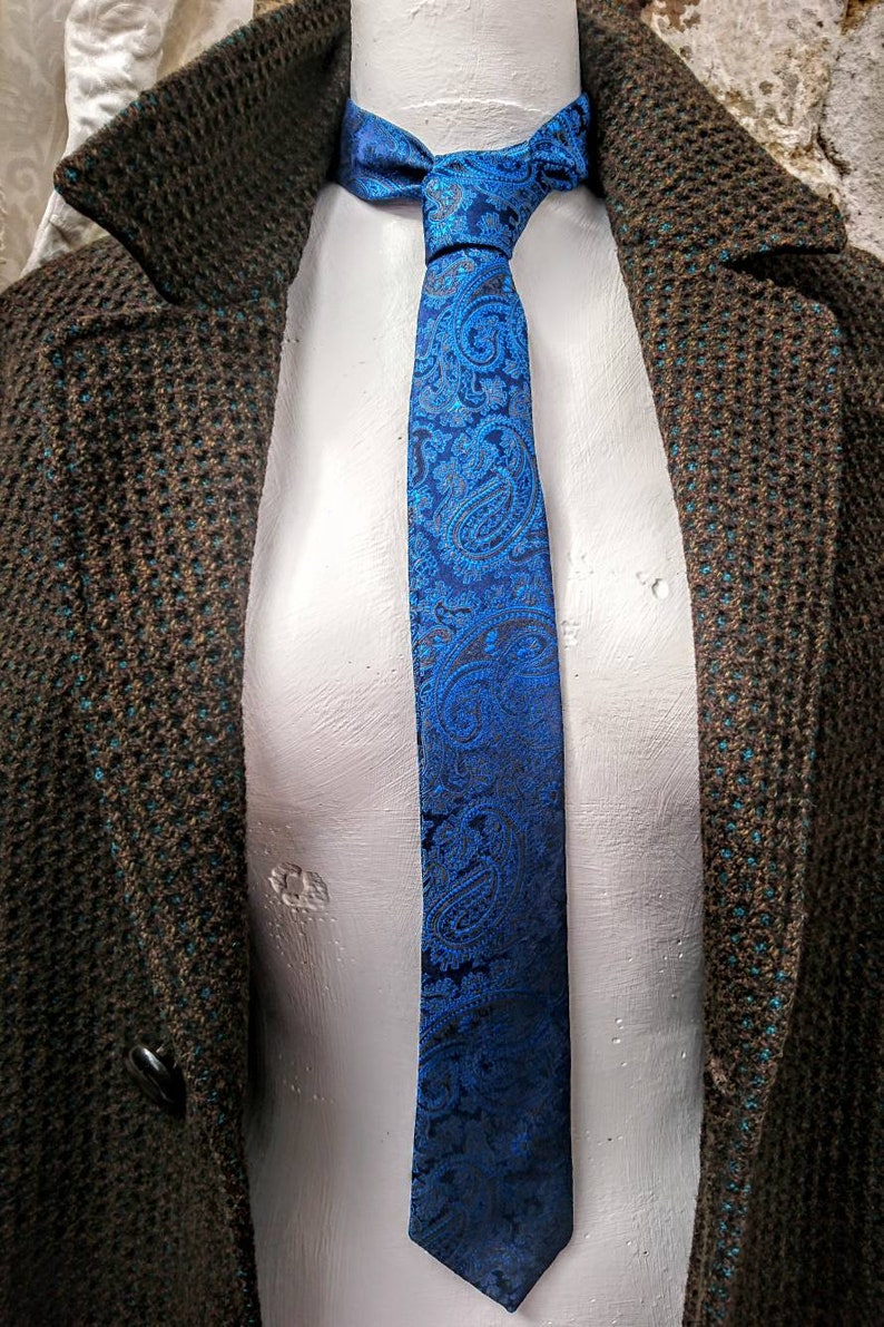 Narrow Vintage Blue Paisley Tie Lucino of London.