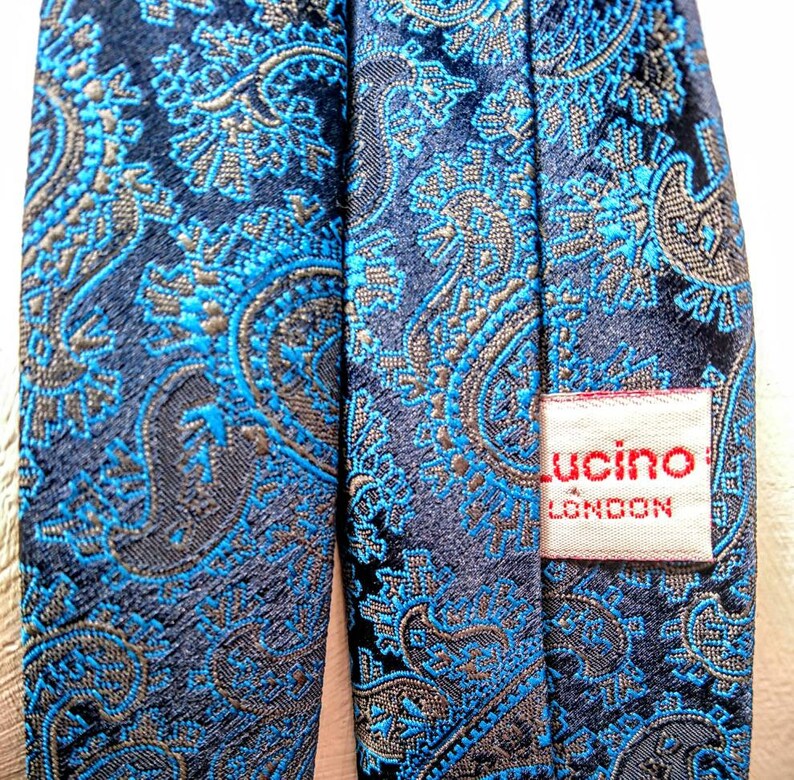 Narrow Vintage Blue Paisley Tie Lucino of London.