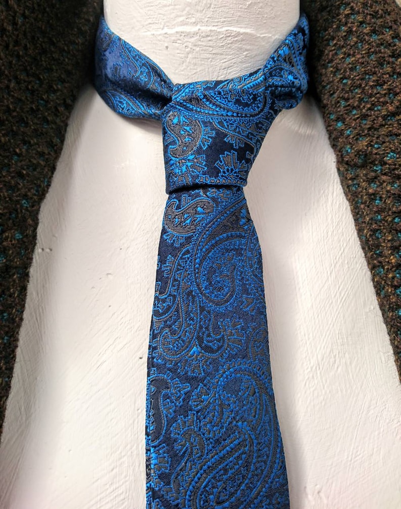Narrow Vintage Blue Paisley Tie Lucino of London.