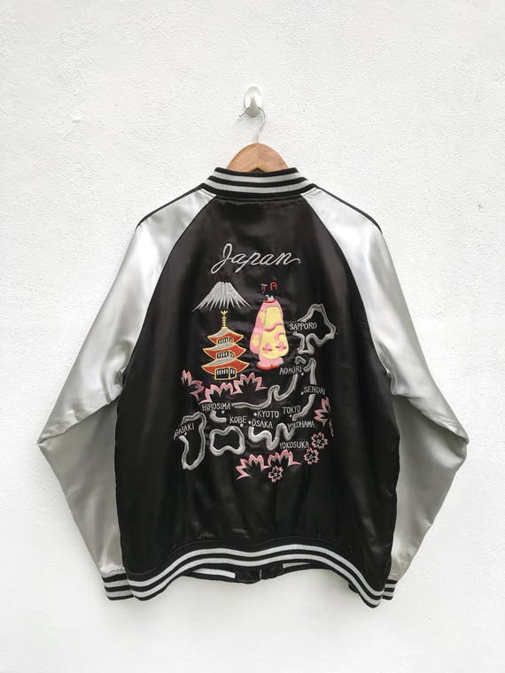 Vintage Sukajan Souvenir Jacket Japanese Maps Saku