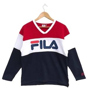Vintage Fila V Neck Big Logo Pullover / Fila Sweater / Casual Clothing / Fila Sport Sweater / Fila Italia / Fila Color Block.. S164..