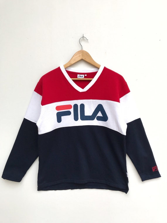 Vintage Fila V Neck Big Logo Pullover / Fila Sweat