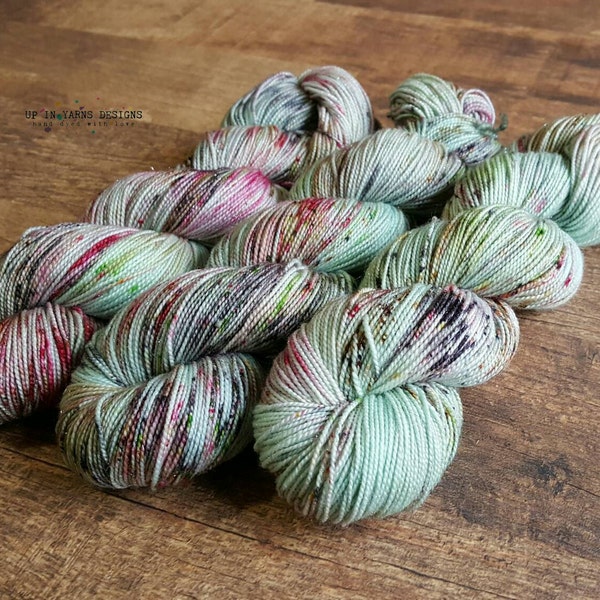 Hand Dyed Yarn.  Indie Dyed Yarn.  Speckled Silver Sparkle Sock Yarn.  "Living Dead Girl"