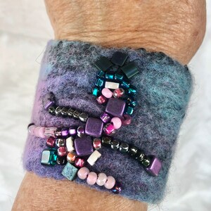 Ready to ship, Purple and teal felt bracelet, felted wool cuff, best sellers, fabric jewelry, gift for her,  FancyFancies, wearable art cuff