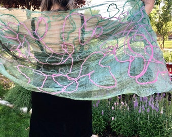 Pale Green Nuno Felted Scarf: Merino Silk Wrap