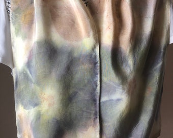 Cream and green botanically printed habotai silk, Naturally dyed silk, women’s gift, leaf printed scarf, eco printed silk  scarf, silk scarf