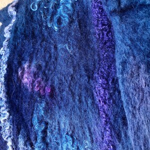 Blue unisex felted scarf, merino and silk, reversible silk, wool shawl, hand felted wrap, scarf, shawl, soft and warm accessory, functional image 2