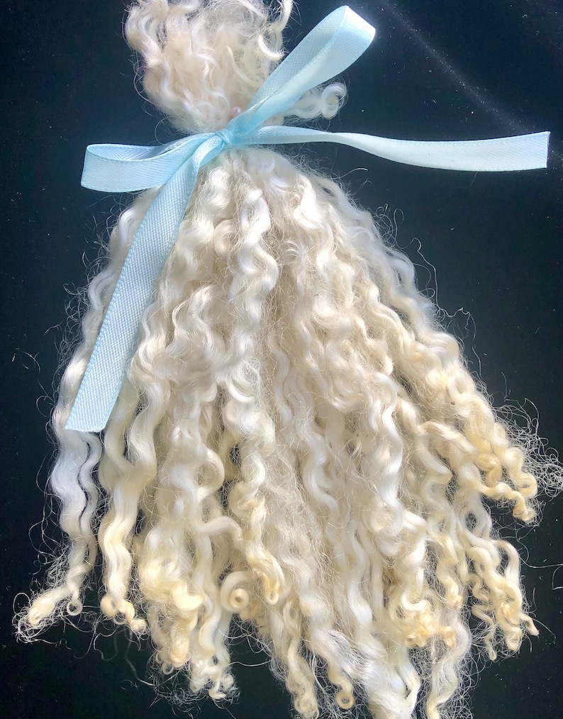 Silky Wensleydale lamb curly locks, hand washed and hand pulled, Pristine, beautiful locks 4 6 long, 1/2 ounce, no vm, felting, prime image 1