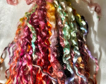 Gorgeous, Silky Wensleydale  locks, varied colors long curls, Pristine, 10”-12” long, 1.50 ounce, no vm, felting, weaving, doll hair, prime