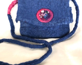 Blue felted purse, valentine gift, gift for her, gift for mom, ready to ship, shoulder felt bag, wool and silk purse, women’s purse, purse