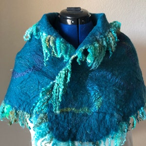 Green felted wool shawl, gift for her, FancyFancies, ready to ship, wool scarf, women’s gift, winter scarf, wool shawl, wool and silk shawl