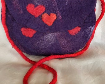 Hand felted purple purse, gift for her, gift for mom, valentine gift, ready to ship, felted purse, shoulder felt bag, wool and silk purse