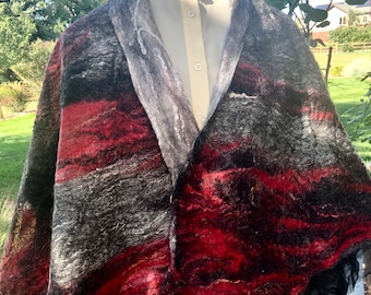 Stunning reversible jacket, cape, shawl and poncho hand felted, merino and silk unique and versatile garment, elegant unisex design gorgeous