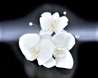 Orchid flower brooch Ivory silk flowers brooch Flower pin for clothes