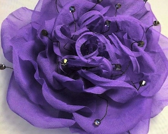 Silk flower brooch Purple large flower brooch Flower pins clothes