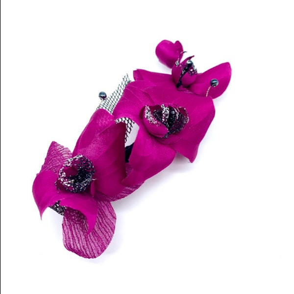 Hot pink orchid hair piece Silk flower hair clip Magenta flower pin