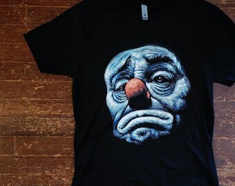 Sad Tired Clown II - Full Color Puff Hyrbid screen printed t-shirt