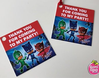PJ Masks party, Set of 24 2.5" x 2.5" thank you for coming cards or stickers, favor tags, pj masks, personalized favor tags, kids party