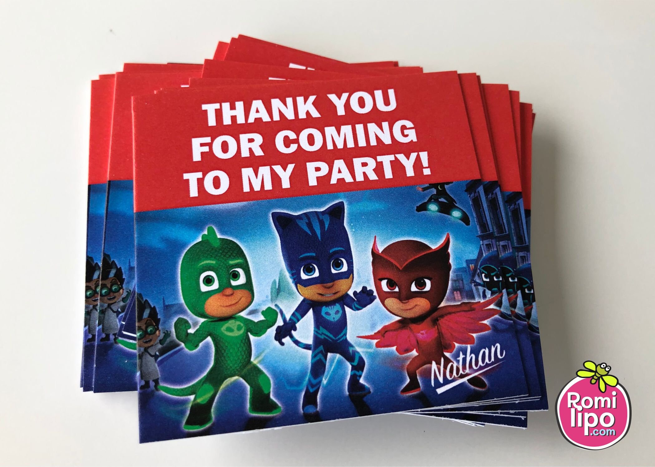PJ Masks party Set of 24 2.5 x 2.5 thank you for | Etsy