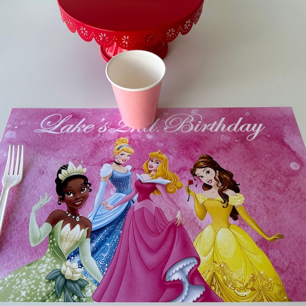 Manteles individuales de cumpleaños de princesa personalizados, juego de 12