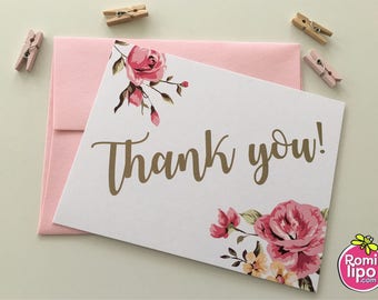 Thank you cards, Set of 10 note cards with envelopes, personalized, girl stationary, stationery set, note cards, thank you, floral. flowers