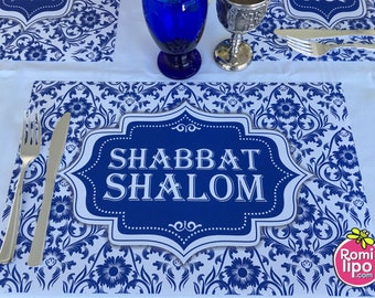 Placemats, Set of 12 11 x 17 placemats, Shabbat, Shabat Shalom, placemats, table decor, event decor, judaica, Bat Mitzvah decoration