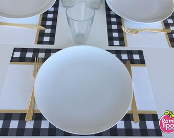 Paper placemats, Set of 12 11 x 17 placemats, thanksgiving placemats, table decor, fall decor, black and white, disposable, home decor,