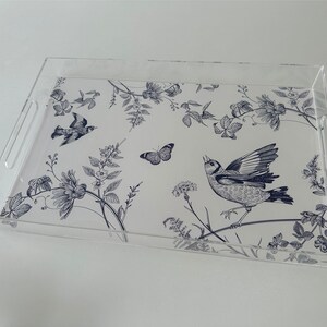 Acrylic tray w/exchangeable insert, 11 x 17, serving tray, lucite tray, wedding gift,  office decor, garden, toile,  tray with handles