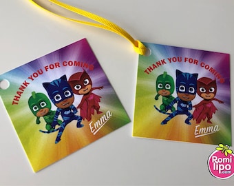 PJ Masks party, Set of 24 2.5" x 2.5" thank you for coming cards or stickers, favor tags, pj masks, personalized favor tags, kids party