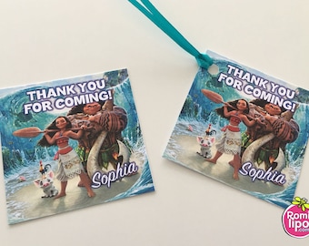 Moana party, Set of 24 2.5" x 2.5" thank you for coming cards or stickers, favor tags, Moana , personalized favor tags, kids party