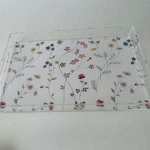 Acrylic tray w/exchangeable insert, 11 x 17, serving tray, lucite tray with handles, home decor, wedding gift,  office decor, floral, tray
