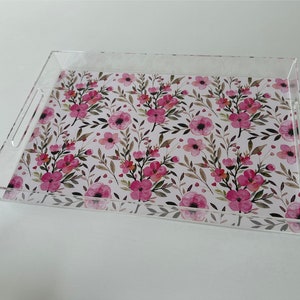 Acrylic tray w/exchangeable insert, 11 x 17, serving tray, lucite tray with handles, home decor, wedding gift,  office decor, floral, tray