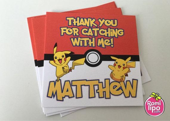 Pokemon  party, Set of 24 2.5" x 2.5" thank you for coming cards or stickers, favor tags, gift enclosures, pokemon, personalized favor tags