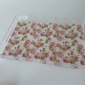 Acrylic tray w/exchangeable insert, 11 x 17, serving tray, lucite tray with handles, home decor, wedding gift,  office decor, floral, tray