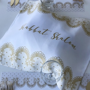 Shabbat, Challah cover, Shabbat Shalom, Shabbat table, lace, gold table decor, judaica, jewish holidays, Shabbos, modern judaica