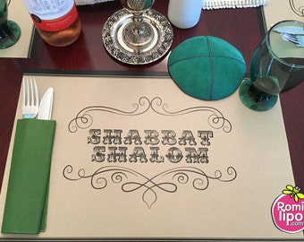 Shabbat , Set of 12 11 x 17 placemats, Shabbat, Shabat Shalom, placemats, table decor, event decor, judaica, Bat Mitzvah decoration