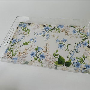 Acrylic tray w/exchangeable insert, 11 x 17, serving tray, lucite tray, wedding gift,  office decor, garde, floral, tray w/handles