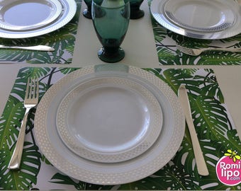 Tropical party, paper placemats, tropical placemats, tropical table, set of 12, beach party, summer table, green leaves, disposable